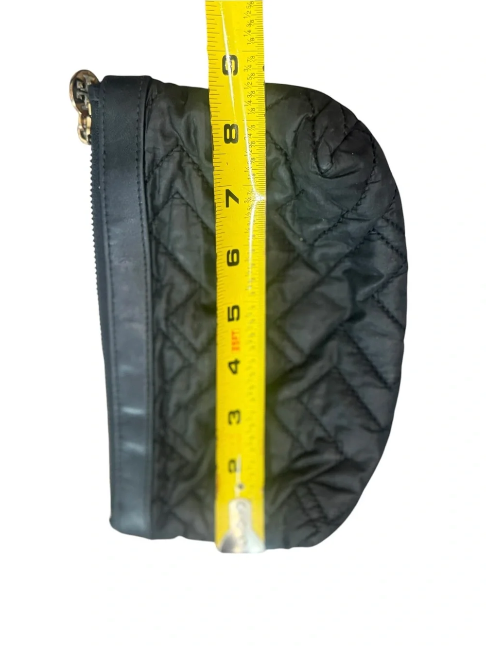 Tory Burch Black Quilted Zip Cosmetic Pouch with Gold Accent